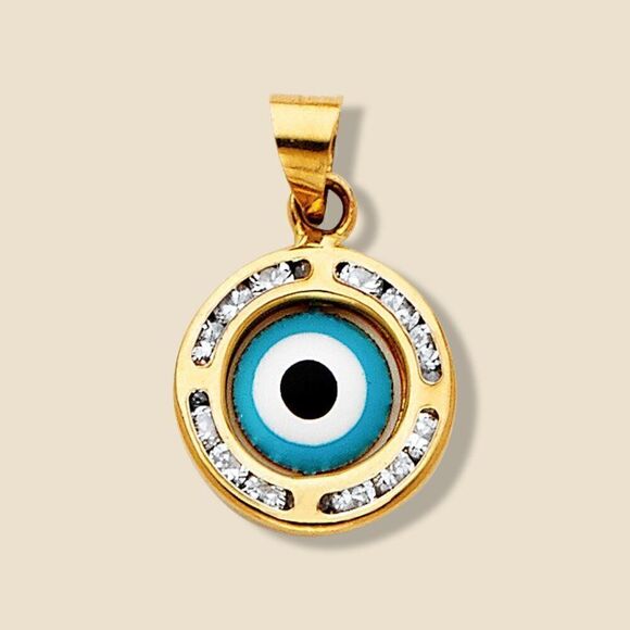 14k Solid Gold Evil Eye Charm | Real Gold Evil Eye Pendant | Birthday Gift | - Picture 1 of 10